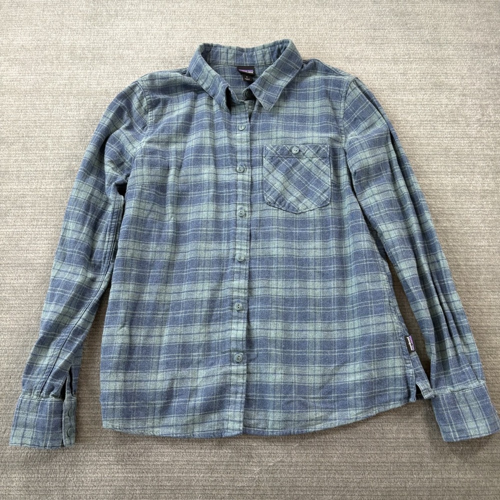 Patagonia‎ Heywood Flannel Shirt Women 4 Blue  Plaid Casual Outdoor Hiking Gorp